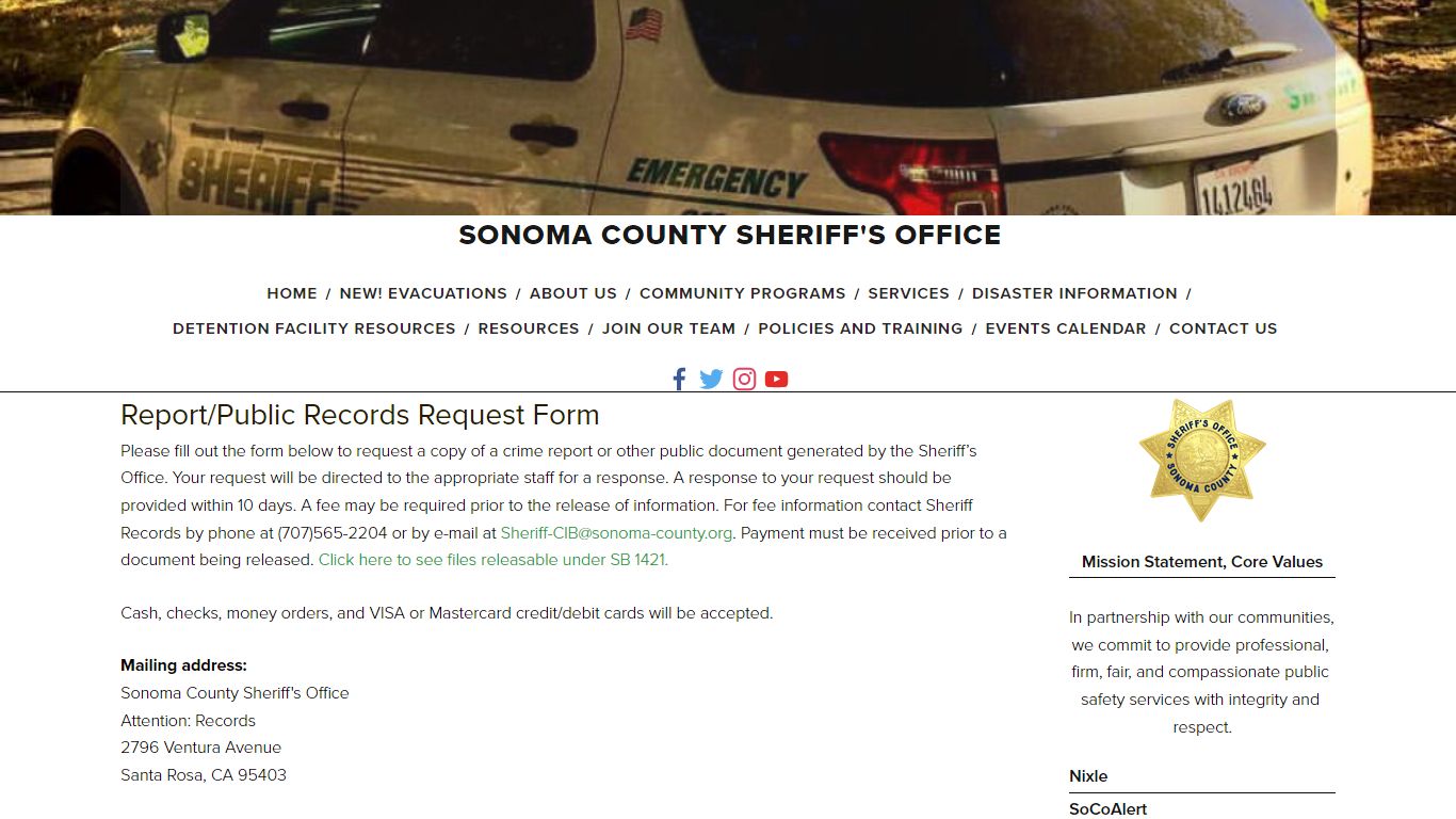 Report Request — Sonoma County Sheriff's Office