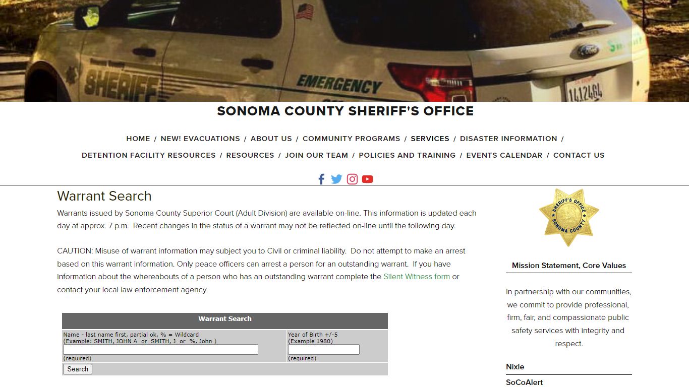 Warrant Search — Sonoma County Sheriff's Office